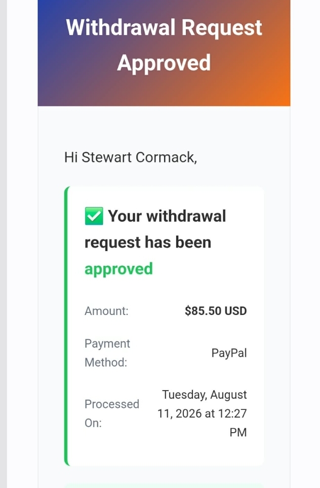 Payout proof shared by Stewart